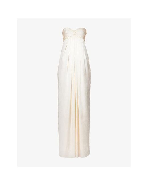 Shona Joy White Knot-embellished Ruched-bodice Satin Maxi Dress