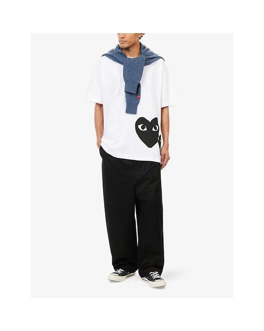 COMME DES GARÇONS PLAY White Heart-Print Oversized Cotton-Jersey T-Shirt for men