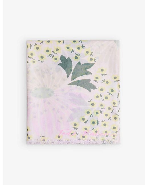 Ted Baker Agnesse Floralprint Silk Scarf in Gray Lyst