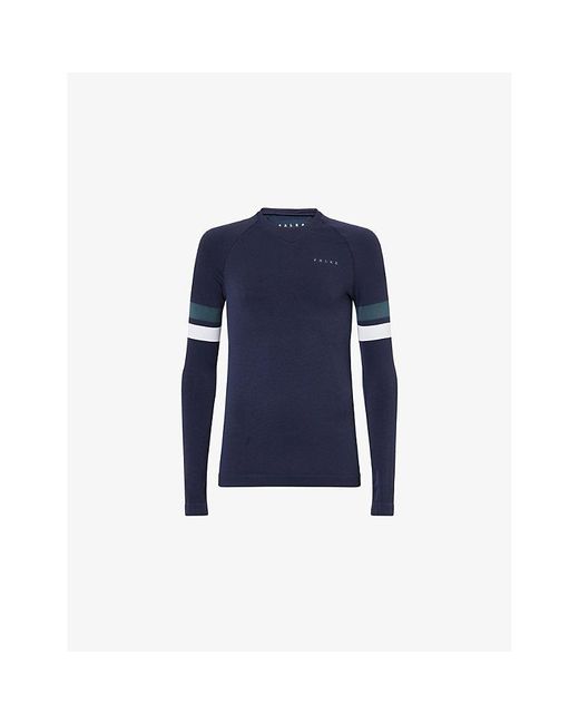 FALKE Men's Blue Logo-Print Striped Stretch-Woven Sports Top