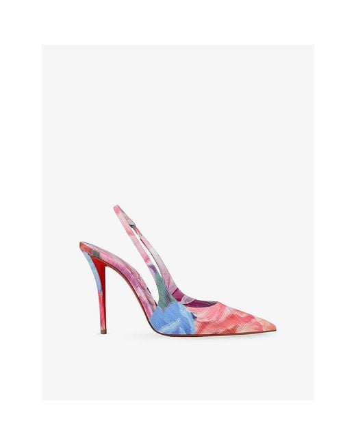 Christian Louboutin Pink Miss Z 100 Peonies Slingback Leather Pumps