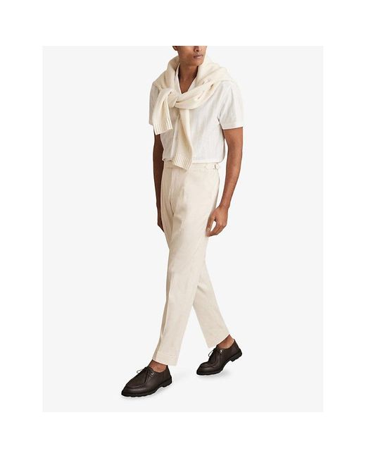 Reiss White Cantwell Tapered-Leg Cotton-Blend Trousers for men