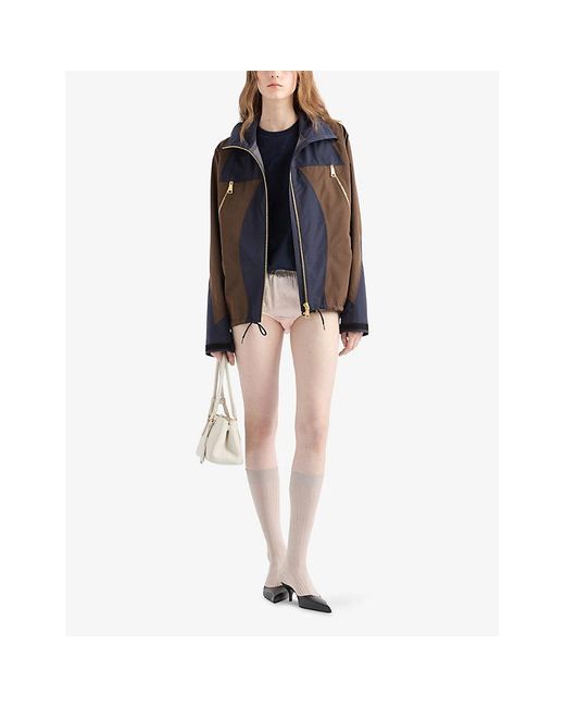 Prada Brown Technical Hooded Woven Blouson Jacket