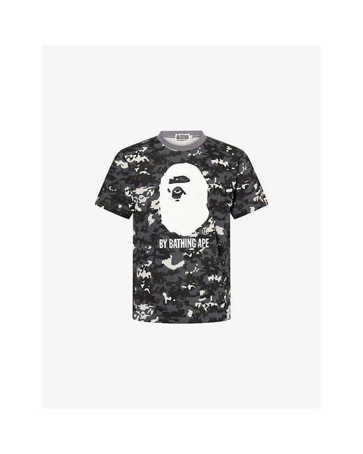 A Bathing Ape Black Pixel Camo Graphic-Print Cotton T-Shirt for men