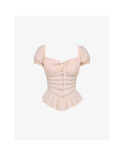 House Of Cb Pink Cara Peplum-Hem Chiffon Top Xs (A-C Cup)