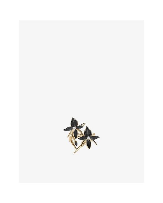 Shaun Leane White Orchid 2 Flower-Plated 925 Sterling And Diamond Ring