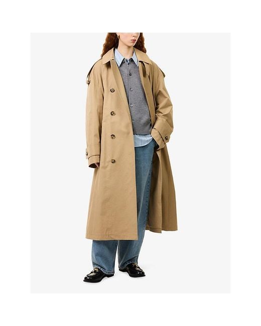 AMI Natural Double-Breasted Epaulette Cotton Trench Coat