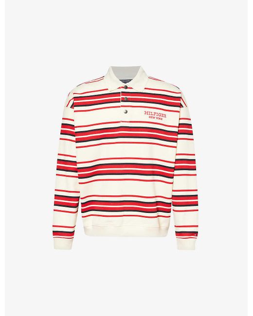 Tommy Hilfiger Red Monotype Stripe-pattern Cotton-jersey Polo Shirt for men