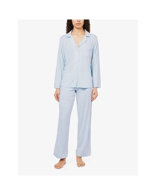 Eberjey Blue Gisele Piped-Trim Stretch-Jersey Pyjamas