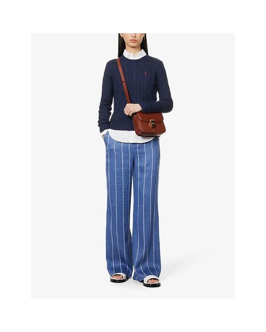 Polo Ralph Lauren Blue Julianna Brand-Embroidered Regular-Fit Cotton-Knit Jumper