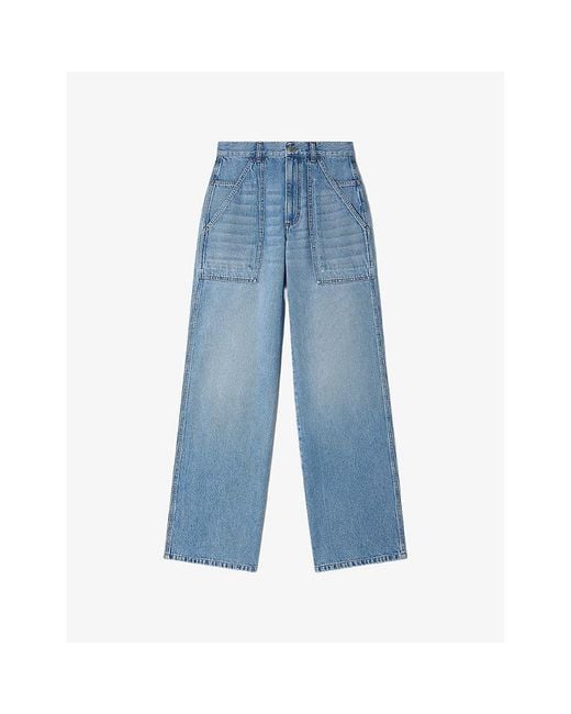 Sandro Blue Wide-Leg High-Rise Faded Denim Jeans