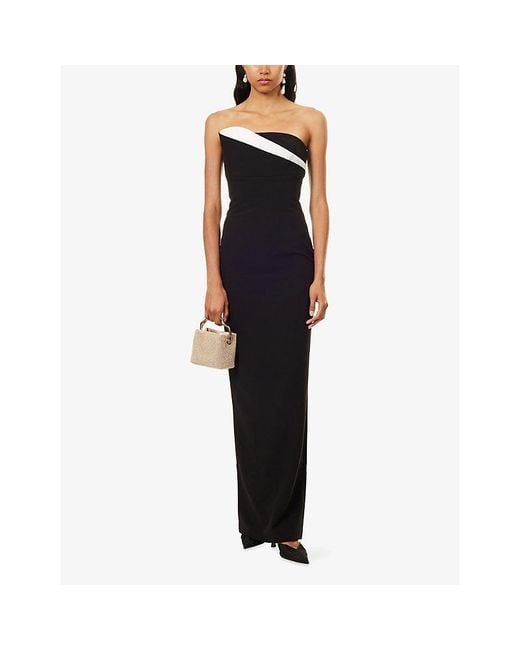Roland Mouret Black Strapless Drape Crepe Gown