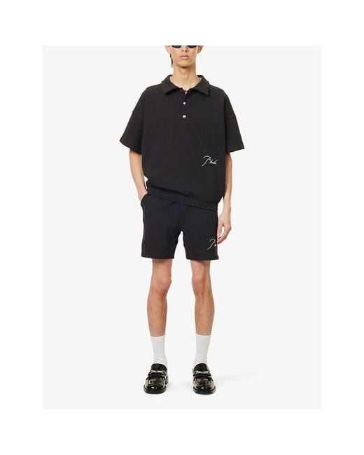 Rhude Blue Logo-embroidered Relaxed-fit Cotton-piqué Polo Shirt for men
