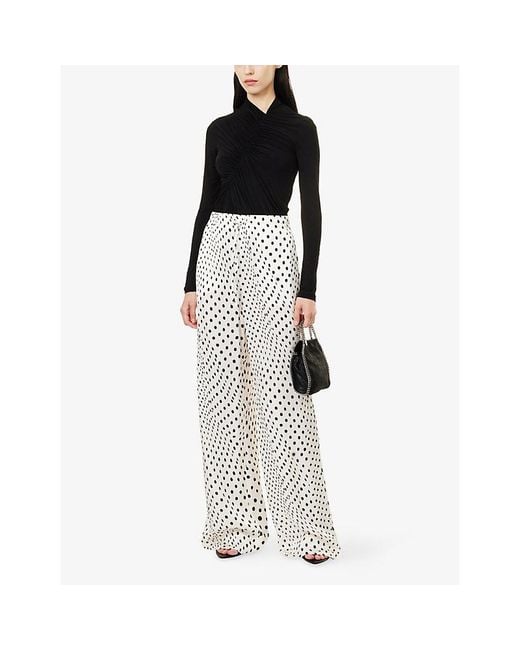 Stella McCartney White Wide-Leg Polkadot Satin Trousers