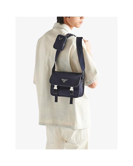 Prada Blue Re-nylon Leather And Recycled-nylon Shoulder Bag for men