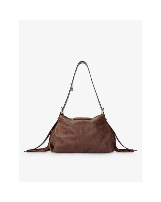 Maje Brown Miss M Eyelet-strap Vintage-leather Shoulder Bag
