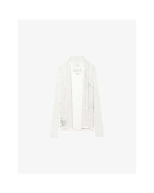Zadig & Voltaire White Robyn Rhinestone-Embellished Cashmere Cardigan