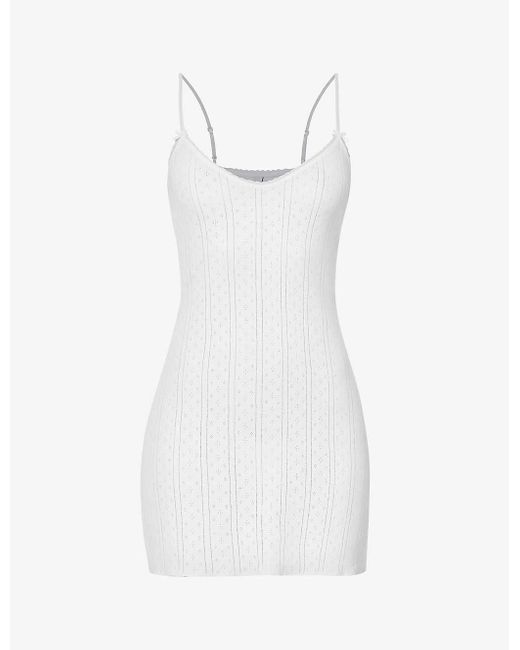 Cou Cou Intimates White Pointelle Sleeveless Organic-cotton Mini Dres