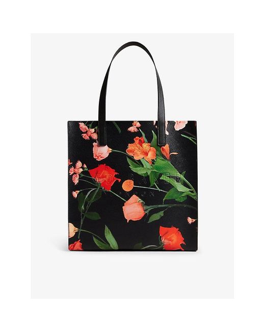 Ted Baker Flircon Logo-embroidered Floral-print Large Faux-leather Tote
