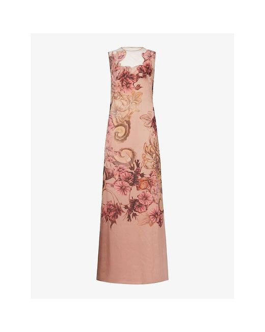 Alberta Ferretti Pink Floral-pattern Slim-fit Silk-chiffon Maxi Dress