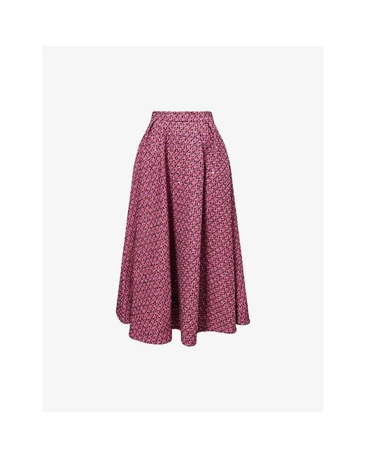 Alessandra Rich Purple Sequin Pleated Woven Midi Skirt