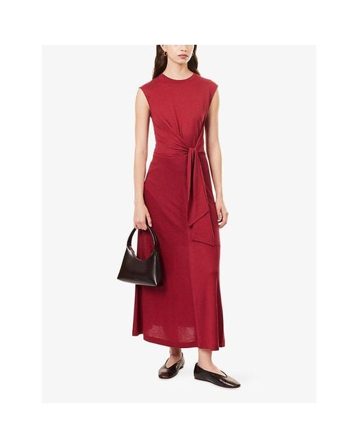 ME+EM Red Sleeveless Tie-Front Cotton-Jersey Maxi Dress