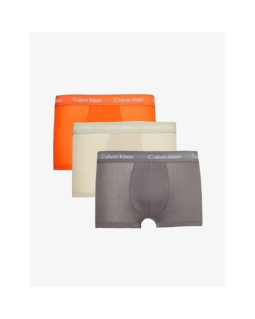 Calvin Klein Gray Branded-waistband Mid-rise Pack Of Three Stretch-cotton Trunks for men