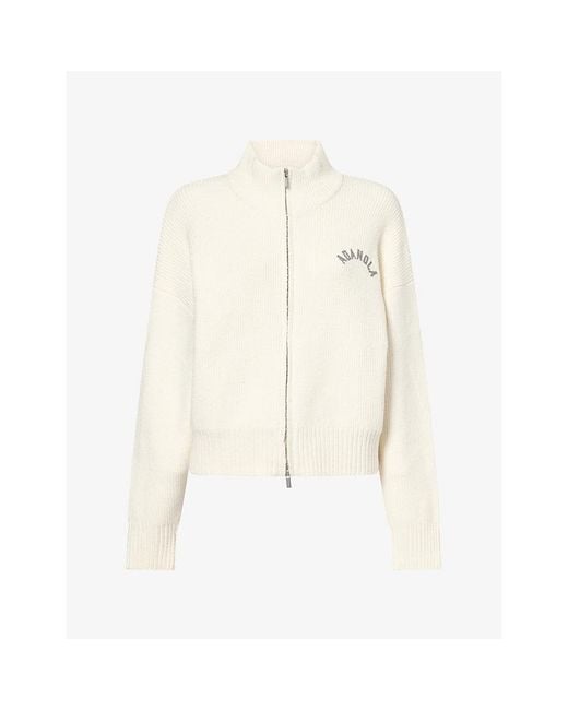 ADANOLA White Sport Zip-Up Funnel-Neck Knit Sweatshirt