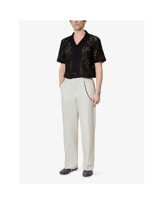 The Kooples White Wide-Leg Chain-Belt Cotton-Blend Trousers for men