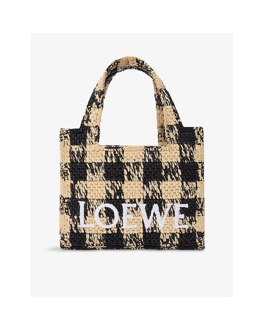 Loewe Black X Paula's Ibiza Font Gingham Mini Woven Tote Bag