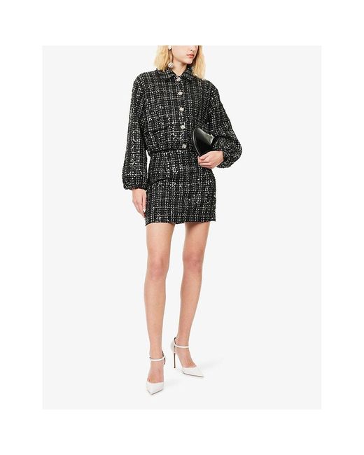Amy Lynn Black Marnie Sequin Tweed Cropped Jacket