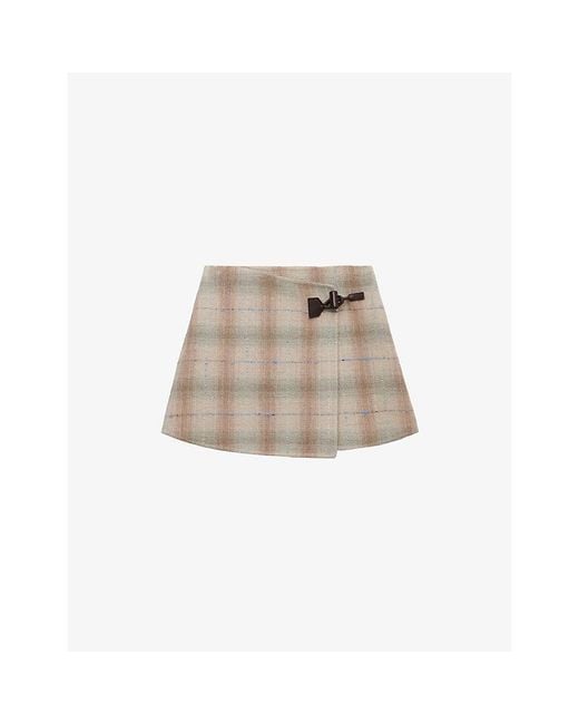 Loewe Natural Checked Wrap-Over Wool-Cashmere Blend Mini Skirt