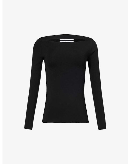 Another Tomorrow Black Cut-out Slim-fit Knitted Top