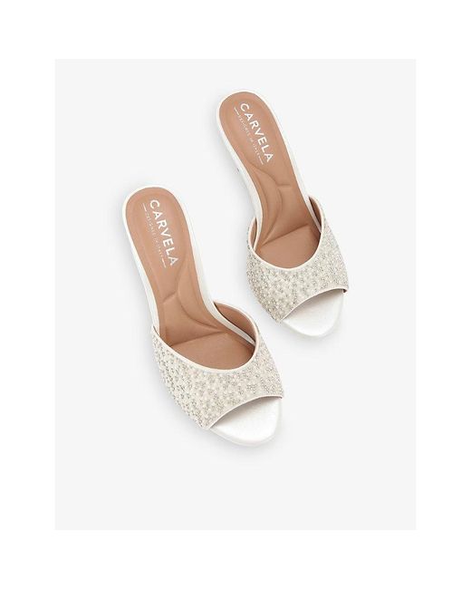 Carvela Kurt Geiger White Silvia Embellished Heeled Woven Mules