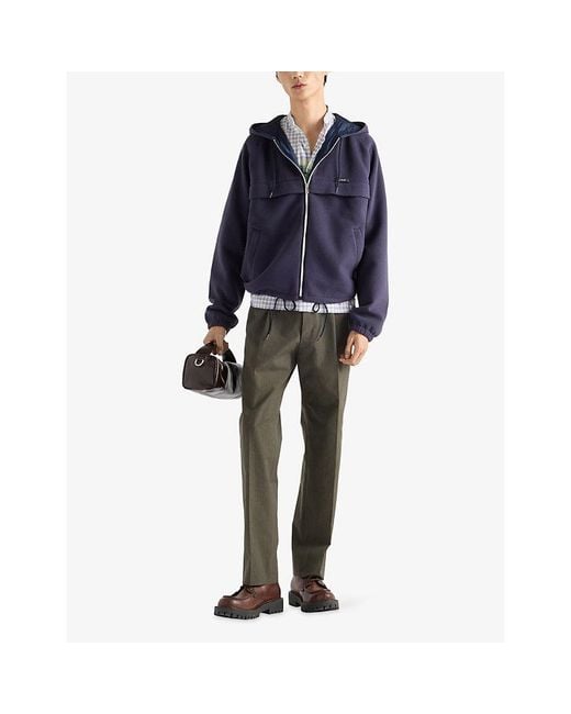 Prada Blue Hooded Technical Fabric Blouson Jacket for men