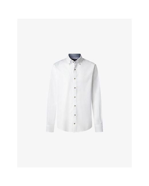 Hackett White Herringbone Classic-Fit Cotton-Flannel Shirt for men