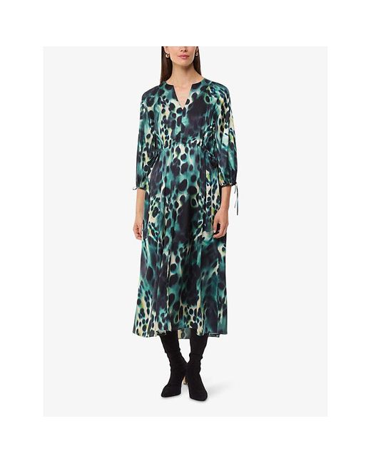 Whistles Green Misty Leopard-Print Woven Midi Dress