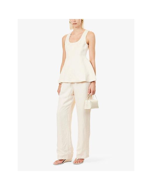 Odd Muse Natural Drawstring Wide-Leg Woven Trousers