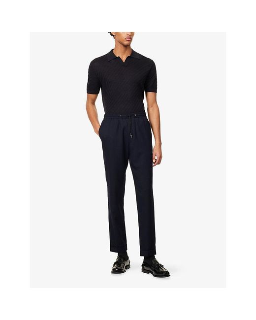 Emporio Armani Blue Textured Short-Sleeves Knitted Polo Shirt for men