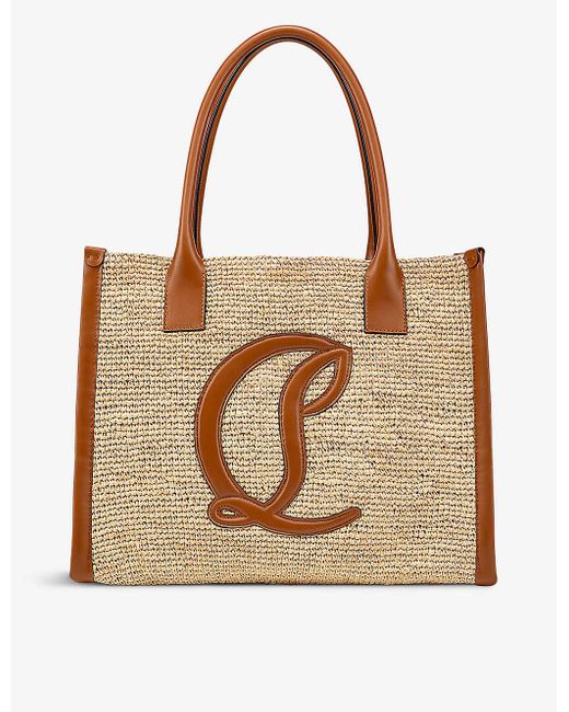 Christian Louboutin Brown By My Side Mini Raffia And Leather Large Tote Bag