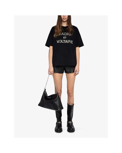 Zadig & Voltaire Black Tedda Rhinestone-Embellished Cotton-Jersey T-Shirt