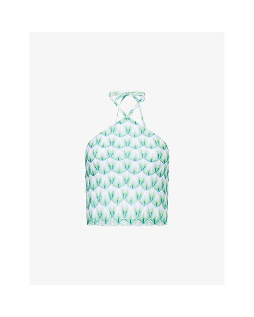 Missoni Blue Halter-Neck Chevron Knitted Top