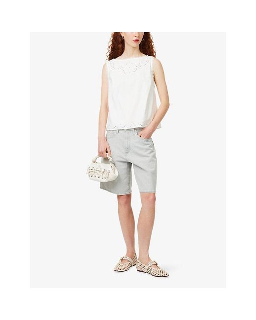 PAIGE White Faye High-Rise Denim Shorts