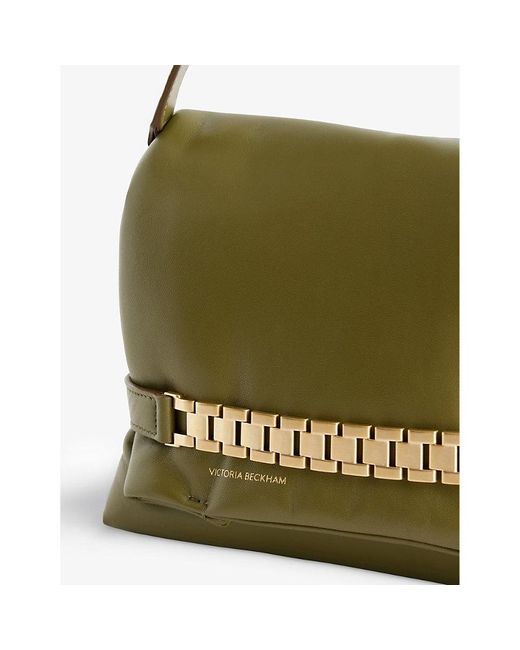 Victoria Beckham Green Puffy Chain-embellished Leather Pouch Bag