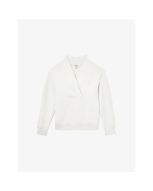 Reiss White Annabel Shawl-Neck Long-Sleeve Jersey Top