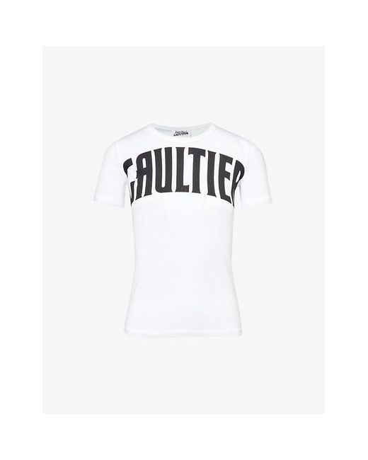 Jean Paul Gaultier White Logo-pattern Slim-fit Stretch-organic Cotton T-shirt X