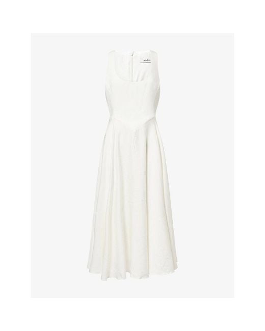 Odd Muse White Scoop-Neck Cinched Woven Midi Dress