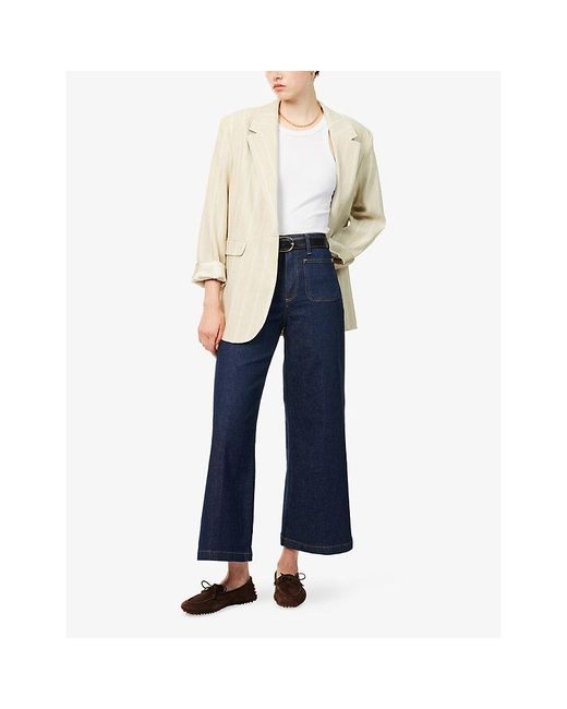 PAIGE Blue Harper Wide-Leg Stretch-Denim Jeans