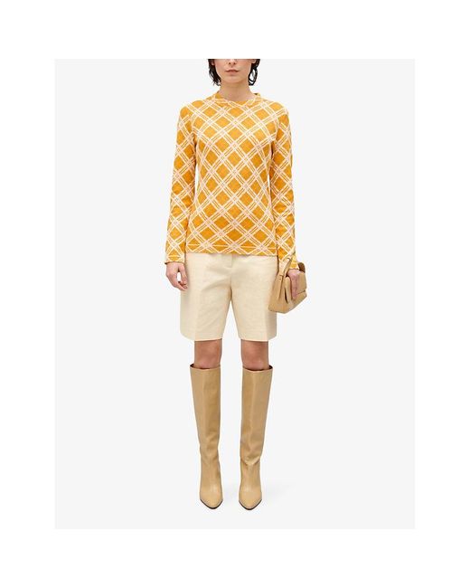 Claudie Pierlot Yellow Check-print Long-sleeve Cotton-blend Top