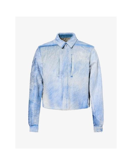 Rick Owens Blue Alice Boxy Leather Jacket for men